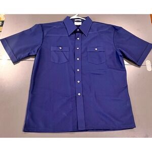 Peter Adam Button Down Shirt Mens XL Blue Good Vintage 70s Textured Short Sleeve